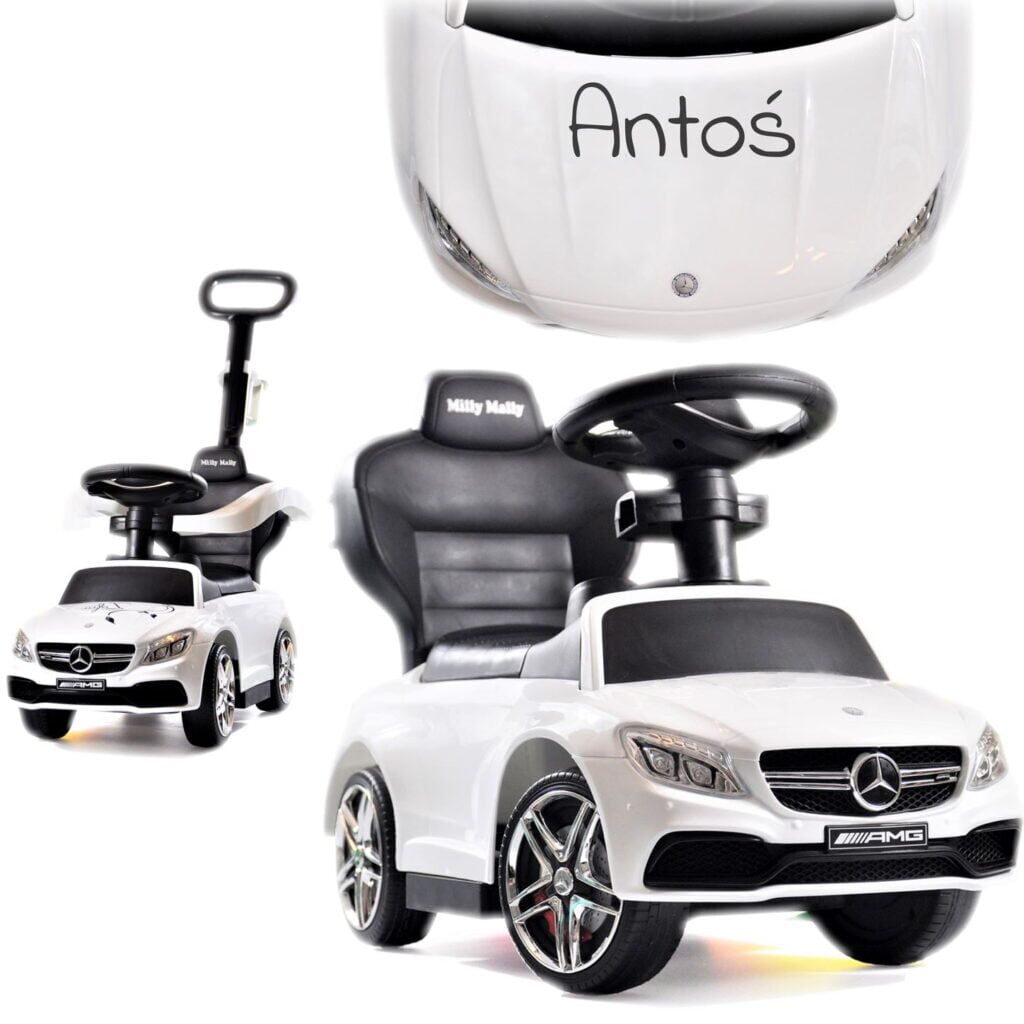 Pchacz jeździk Mercedes Milly Mally z imieniem dziecka. Personalizowany prezent dla Antka na roczek.