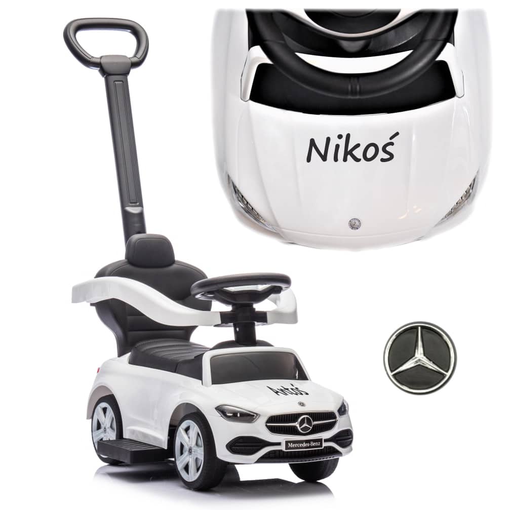 Jeździk Mercedes c-class white z rączką z personalizacją