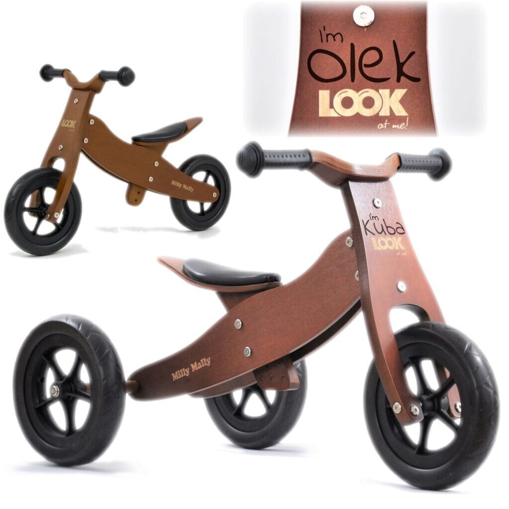 Drewniany rowerek Look Dark Natural Milly Mally. Prezent dla Olka na 2 latka.