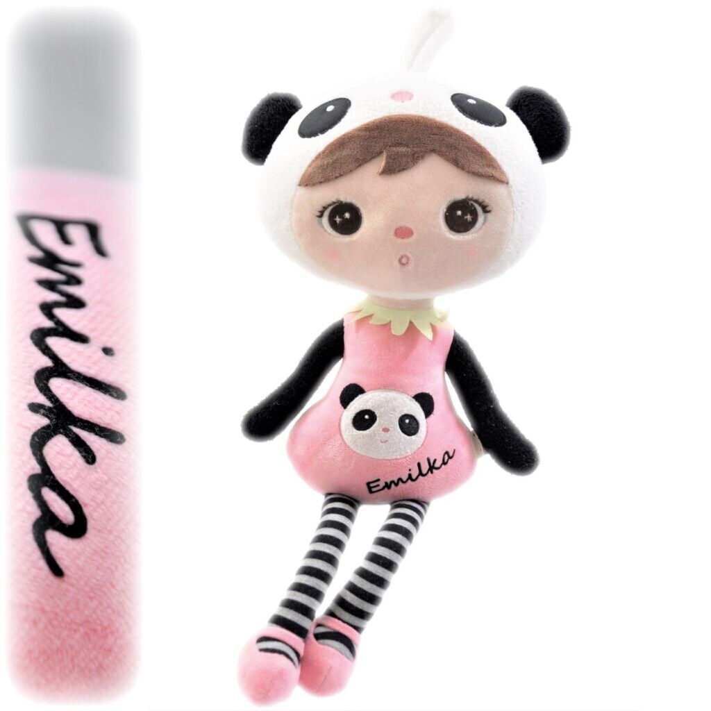 Szmaciana lalka Metoo Panda z imieniem. Personalizowany prezent na roczek dla dziewczynki.