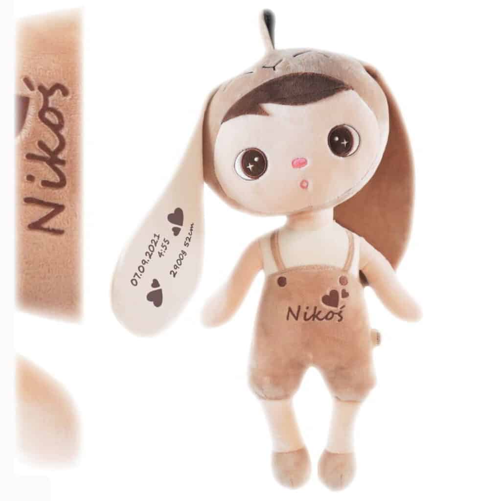 Lalka Metoo personalizowana beżowy Króliś z metryczką.