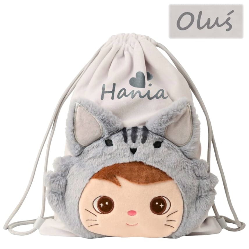 Worek na kapcie do przedszkola dla przedszkolaka z imieniem Metoo kotek