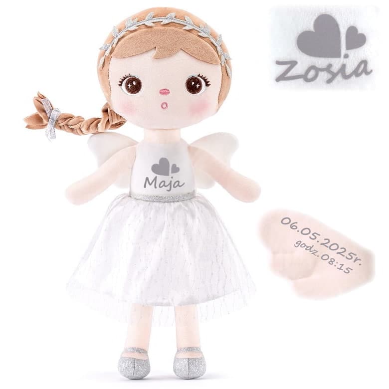 Lalka Metoo Biały Mały Aniołek z metryczką i imieniem